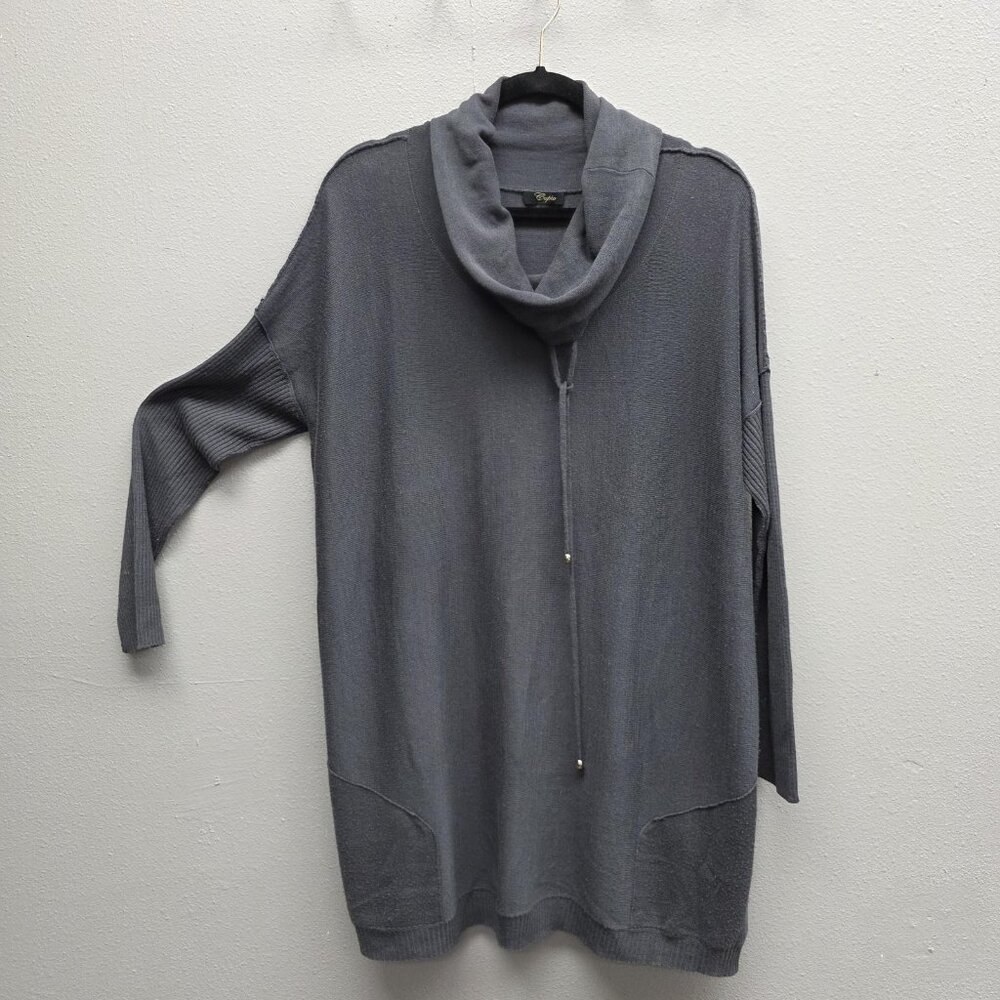 Cupio Sweater Womens Medium Gray Cowl Neck Knit Tunic Pockets Long Sleeve